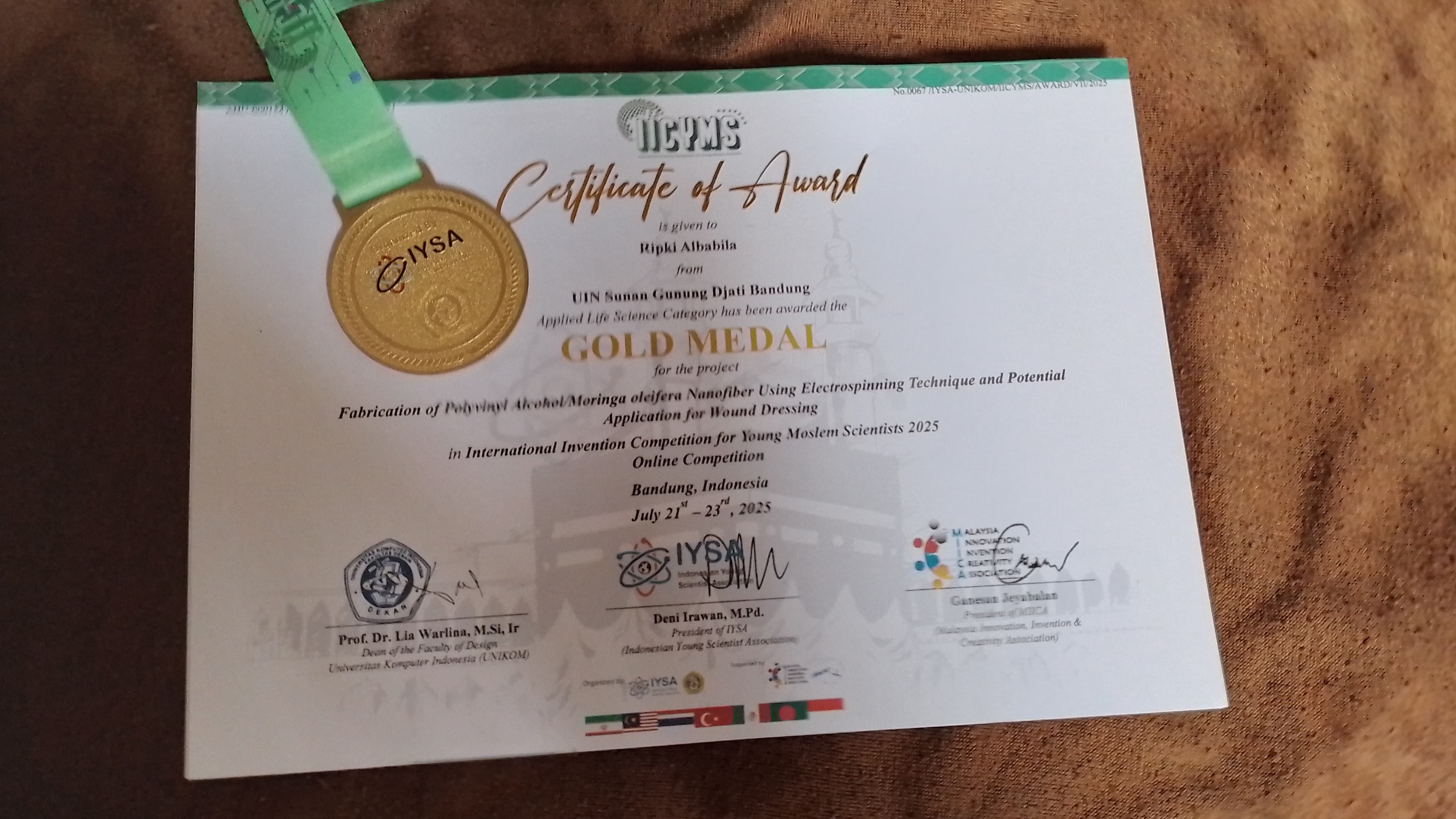 Gold Medal International Invention Competition for Young Muslims Scienties 2025