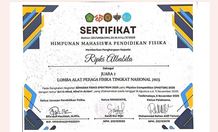 Juara 2 Lomba Alat Peraga Fisika Nasional